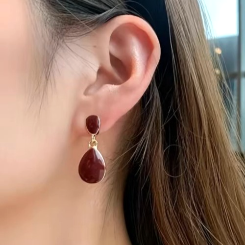 Vintage Red Teardrop Earrings Gold Geometric Water Drop Aesthetic Jewelry