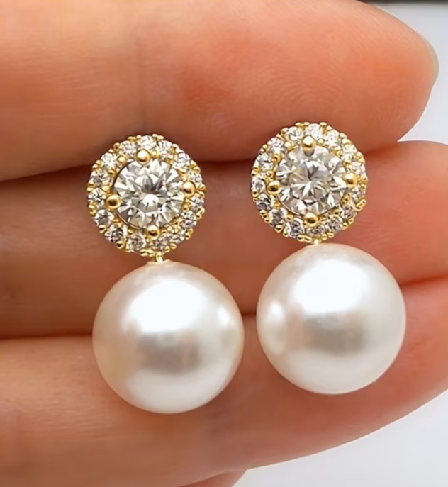 Elegant Faux Pearl Drop Earrings Gold Wedding Bridal Crystal Stud Jewelry
