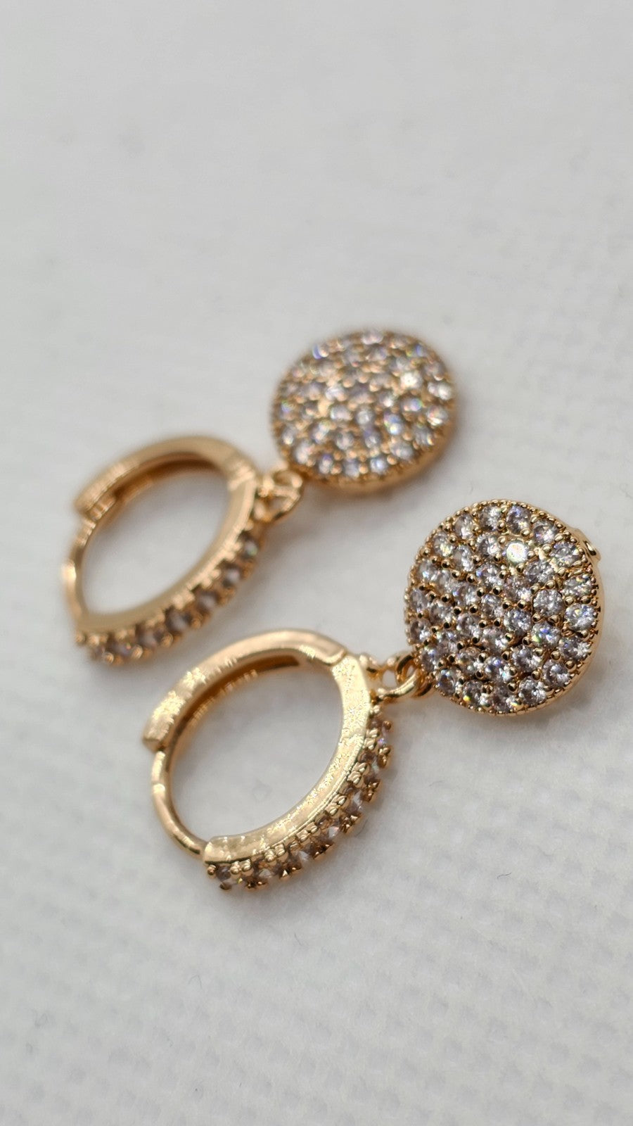 Gold Hoop Earrings With Crystal Pave Circle Dangle – Sparkly Statement Earrings