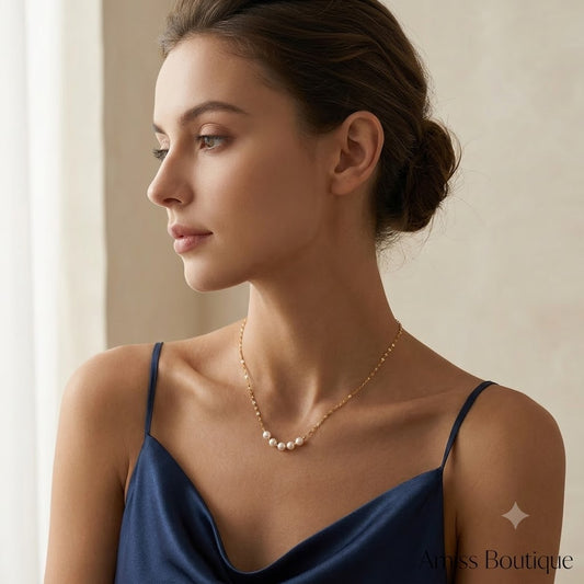 18K Gold Plated Stainless Steel Pearl Bead Necklace — Hypoallergenic