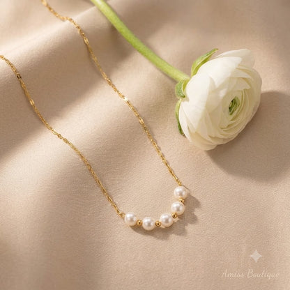 18K Gold Plated Stainless Steel Pearl Bead Necklace — Hypoallergenic