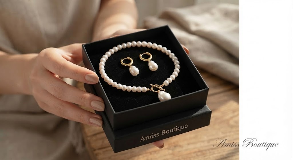 Freshwater Pearl Necklace & Earring Set – Gold Toggle Clasp with Baroque Pearl Drop