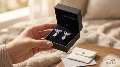 925 Sterling Silver Bow Earrings | Crystal Teardrop Drop Earrings | Elegant Bridal Stud Earrings