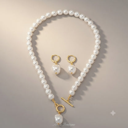 Freshwater Pearl Necklace & Earring Set – Gold Toggle Clasp with Baroque Pearl Drop