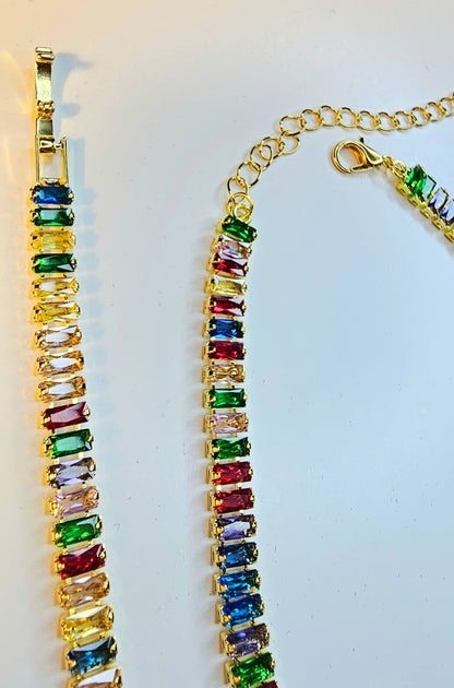 Sparkling Tennis Bracelet and Necklace Gold-plated- Minimalistic- Party or gift