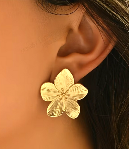 ​Gold Flower Stud Earrings Matte Golden Floral Textured Retro Boho Gift Banquet