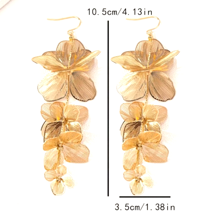 Gold Floral Drop Earrings Statement Flower Dangle Earrings Wedding Party Jewelle
