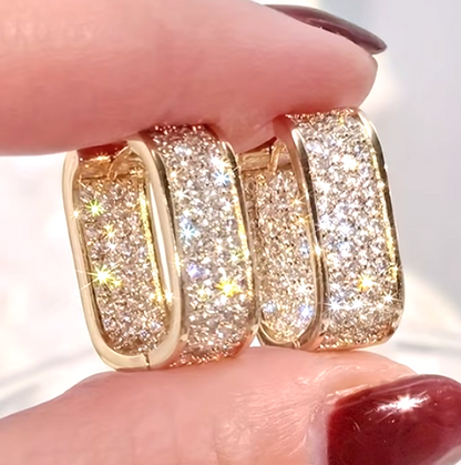 Gold U Shaped Hoop Earrings Sparkling Zirconia Rectangular Huggie Banquet Gift
