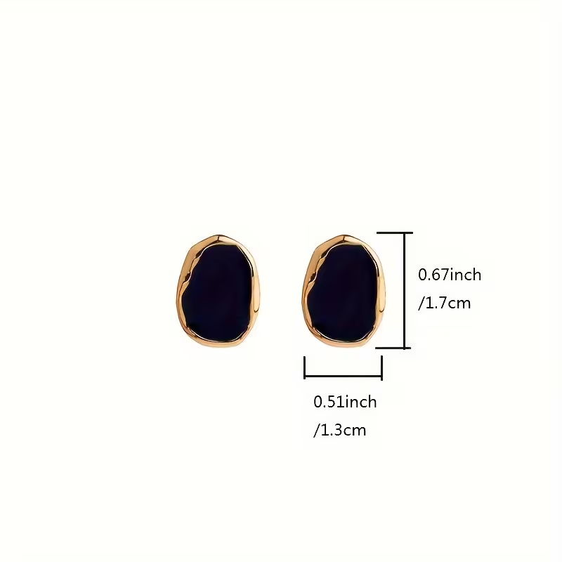 Black Oval Stud Earrings Gold Tone Vintage Geometric Statement Jewellery