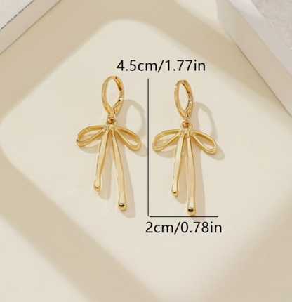 Gold Ribbon Bow Huggie Earrings Dainty Ribbon Drop Hoop Coquette Balletcore Gift