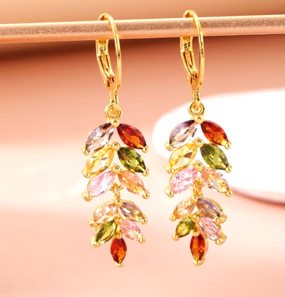 Luxurious Multi-Color Crystal Wheat Earrings Boho Statement Dangle Jewelry Gift