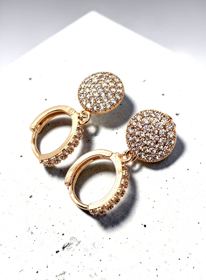 Gold Hoop Earrings With Crystal Pave Circle Dangle – Sparkly Statement Earrings