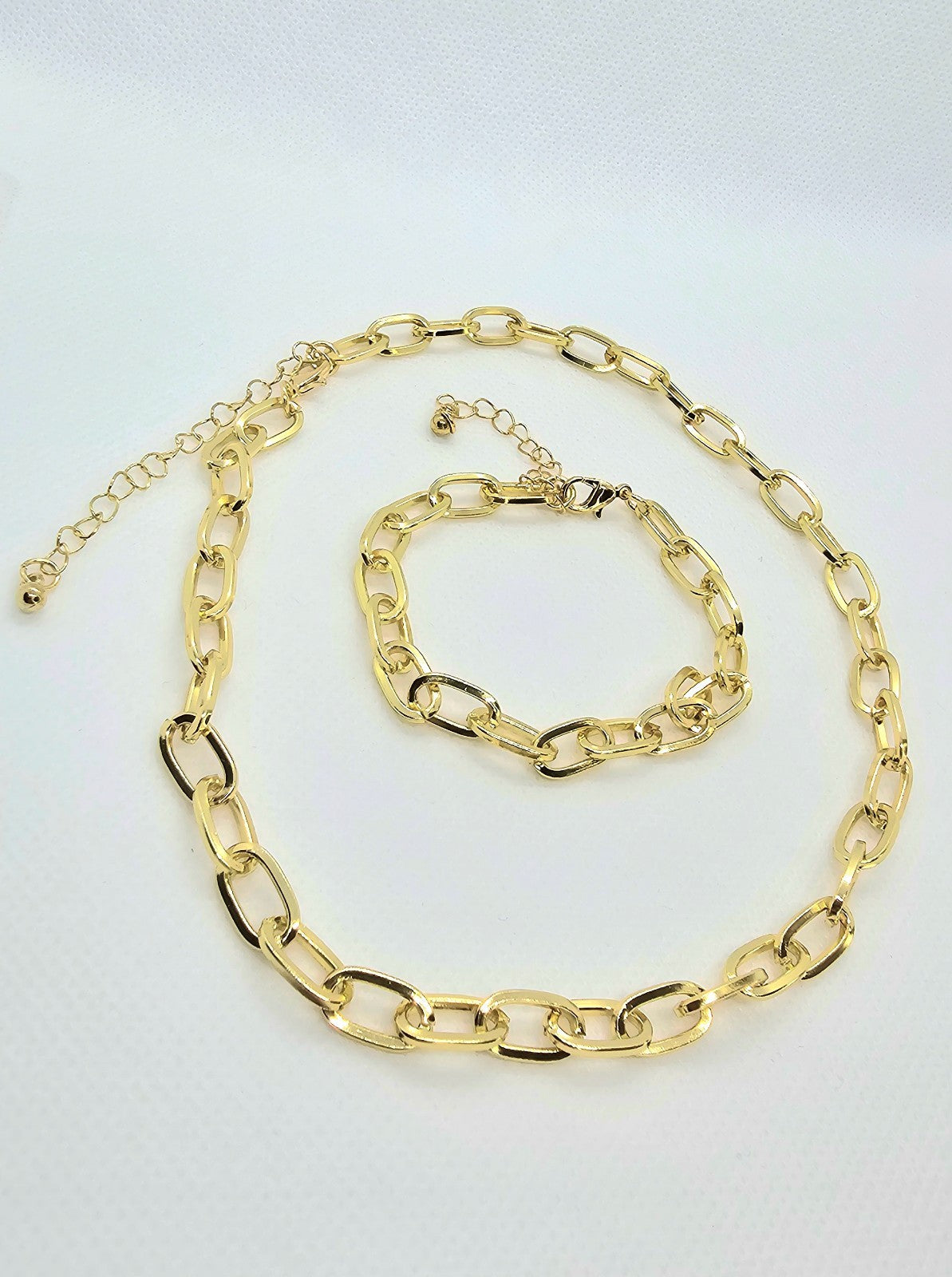 ​Gold Chunky Chain Necklace Bracelet Set Oval Link Choker Matching Jewelry Gift