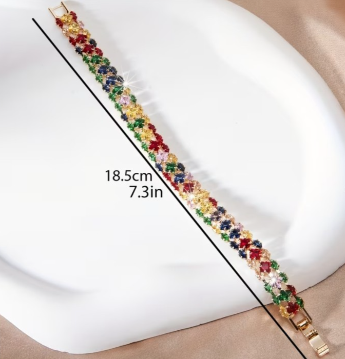 Rainbow Multicolour Crystal Tennis Bracelet Gold Tone | 18.5cm | Sparkly Gift Je