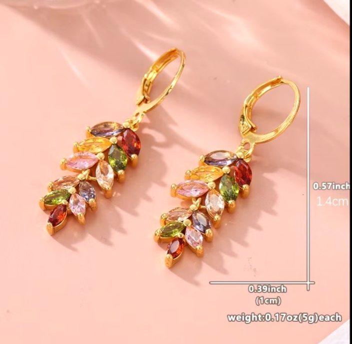 Luxurious Multi-Color Crystal Wheat Earrings Boho Statement Dangle Jewelry Gift