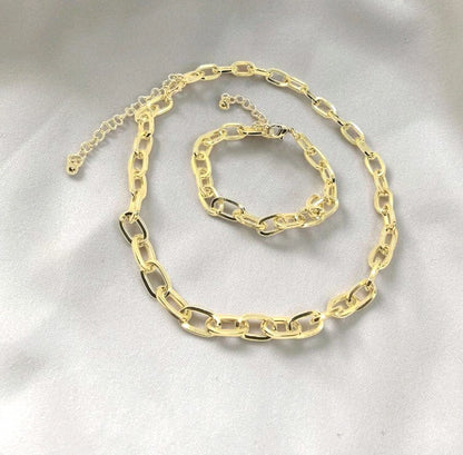 ​Gold Chunky Chain Necklace Bracelet Set Oval Link Choker Matching Jewelry Gift