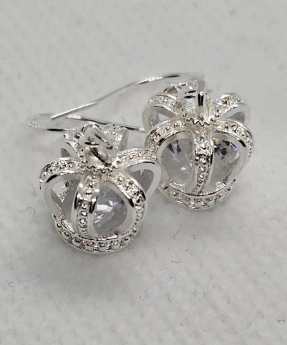 Silver Crown Drop Earrings • Sparkly Gemstone • Princess Style • Gift for Her