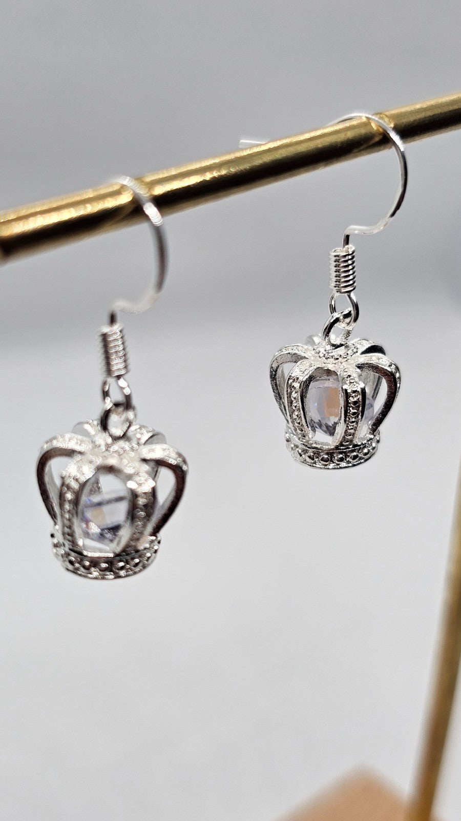 Silver Crown Drop Earrings • Sparkly Gemstone • Princess Style • Gift for Her