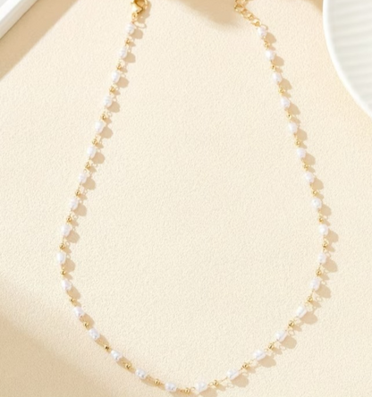 Dainty Pearl & Gold Bead Chain Choker Necklace Women Minimalist Clavicle Layerin