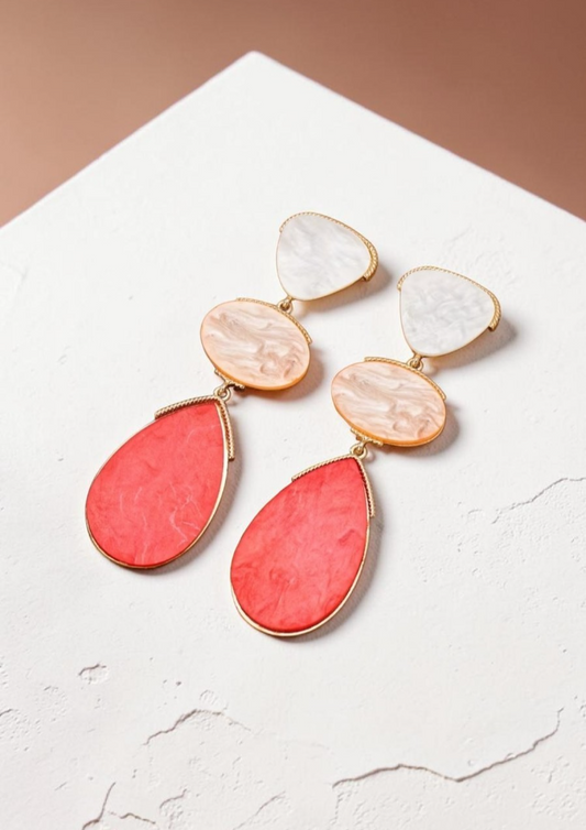 Gold Pastel Pink Pastel Drop Earrings Geometric Tiered Resin Dangle Statement UK