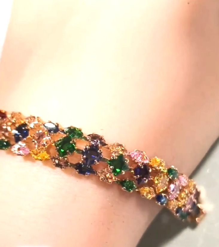 Rainbow Multicolour Crystal Tennis Bracelet Gold Tone | 18.5cm | Sparkly Gift Je