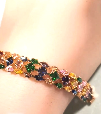 Rainbow Multicolour Crystal Tennis Bracelet Gold Tone | 18.5cm | Sparkly Gift Je