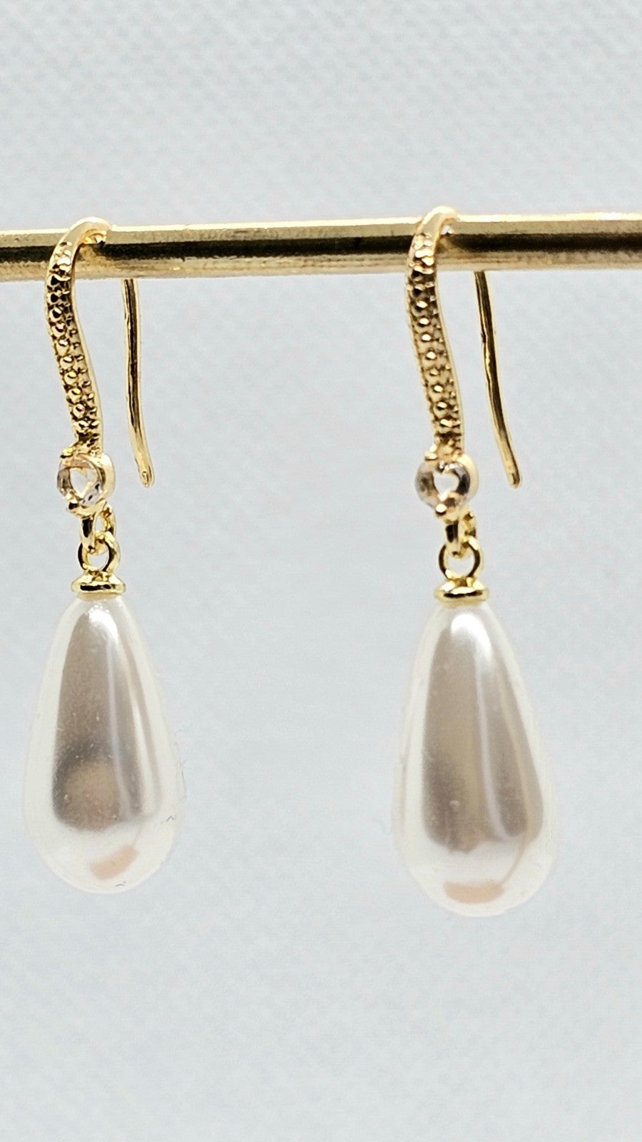 ​Gold Pearl Drop Earrings Teardrop Dangle Bridal Wedding Cream Faux Pearl Hooks