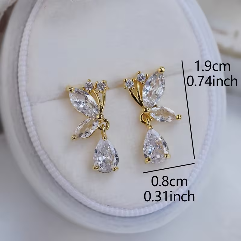 Crystal Butterfly Drop Earrings Gold Tone French Style Dangle Jewellery