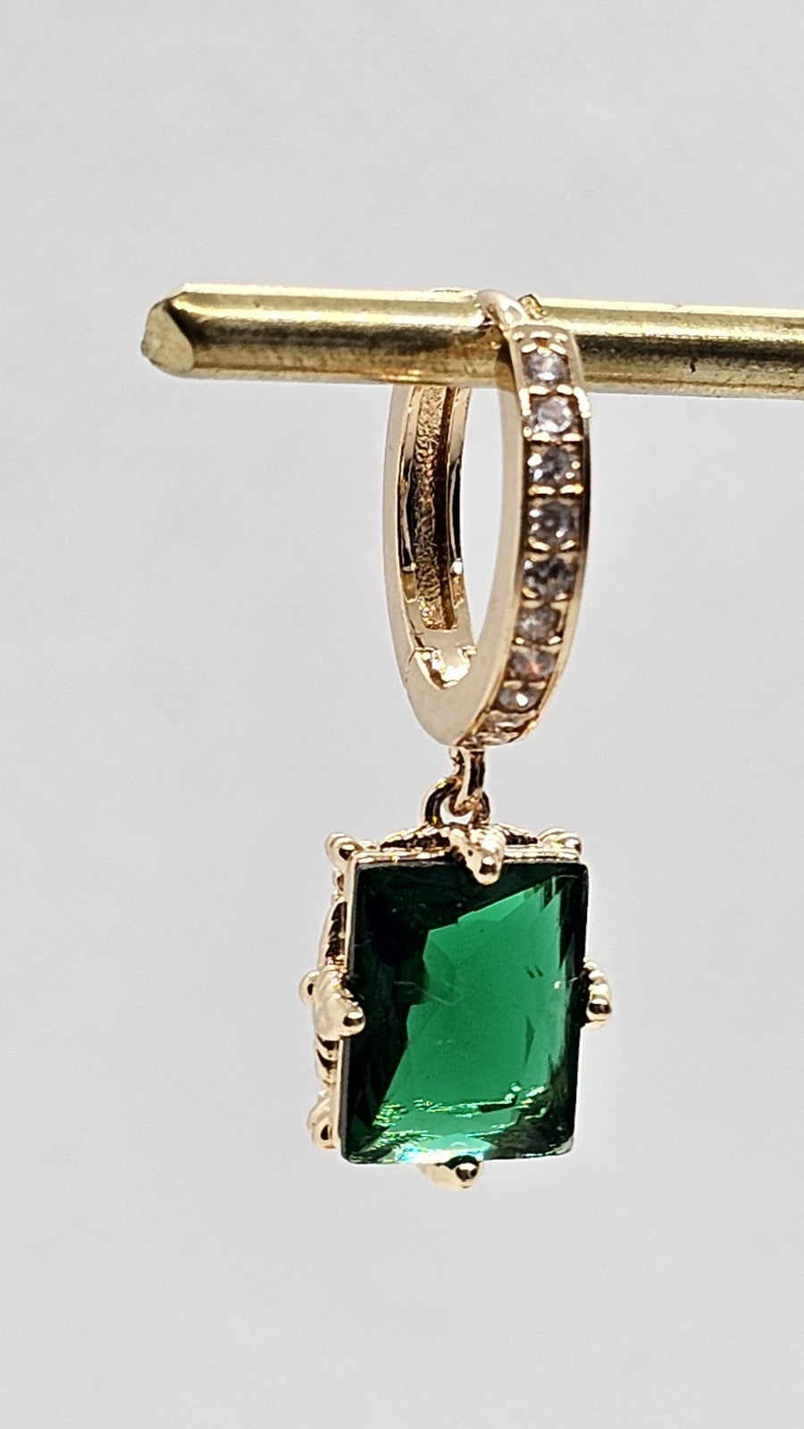 Gold Emerald Green Square Hoop Earrings CZ Pavé Huggie Cushion Drop Dangle UK
