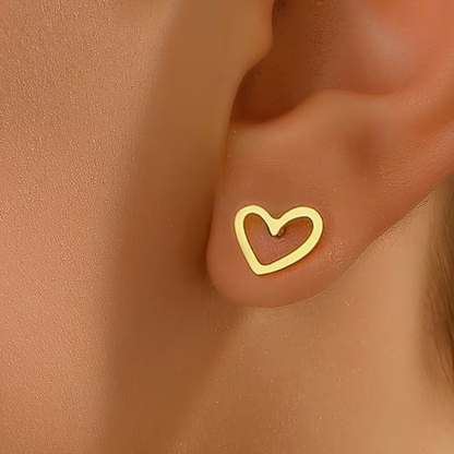 Gold Heart Outline Stud Earrings Open Heart Minimalist Jewellery Gift