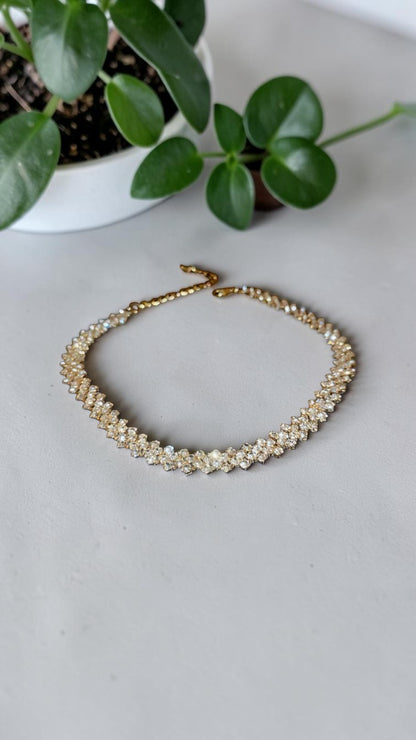 Gold Rhinestone Choker Necklace Geometric Crystal Tennis Chain Statement PartyUK