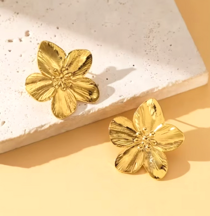 ​Gold Flower Stud Earrings Matte Golden Floral Textured Retro Boho Gift Banquet