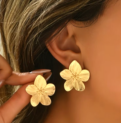​Gold Flower Stud Earrings Matte Golden Floral Textured Retro Boho Gift Banquet