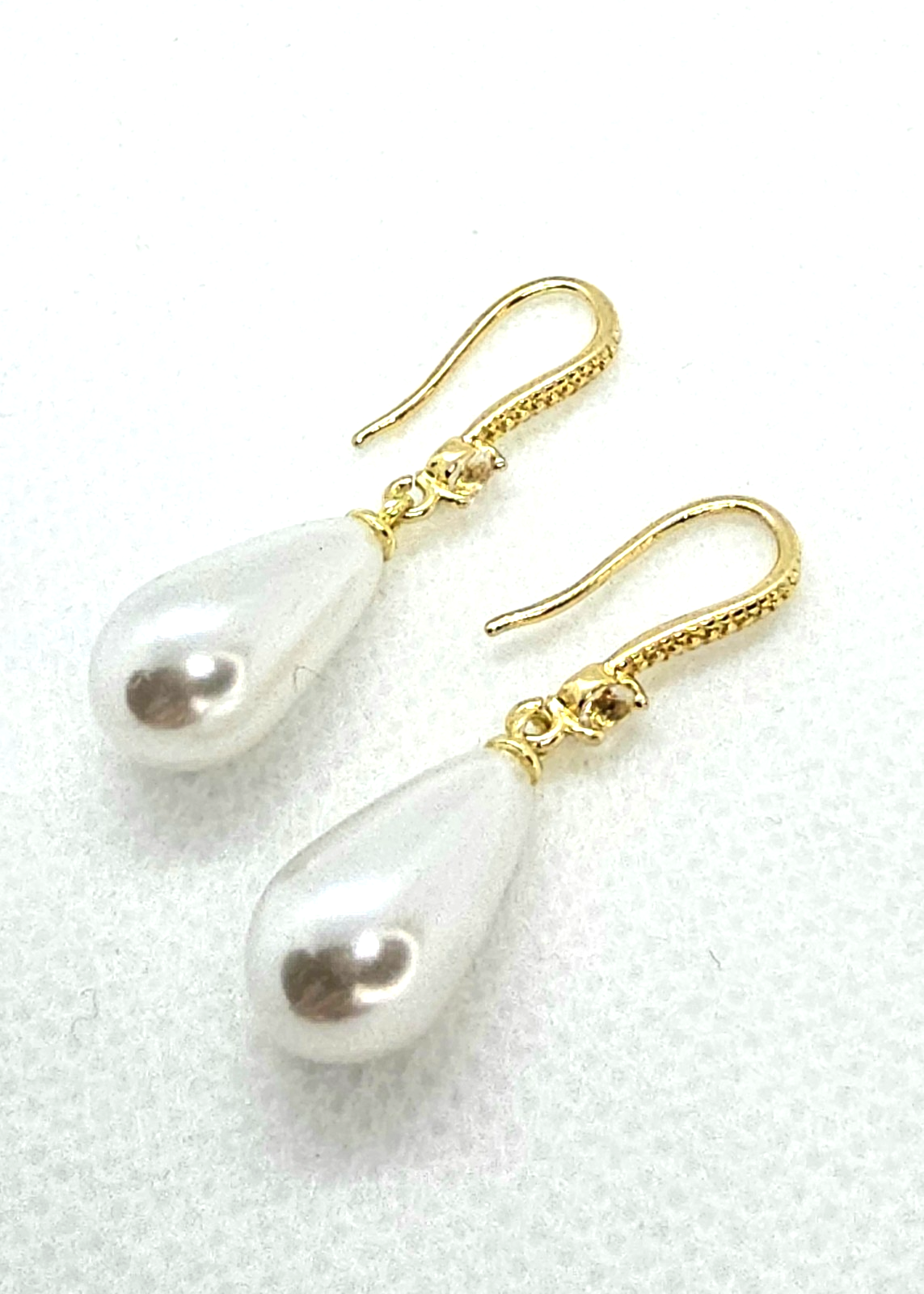 ​Gold Pearl Drop Earrings Teardrop Dangle Bridal Wedding Cream Faux Pearl Hooks