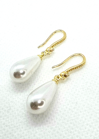 ​Gold Pearl Drop Earrings Teardrop Dangle Bridal Wedding Cream Faux Pearl Hooks