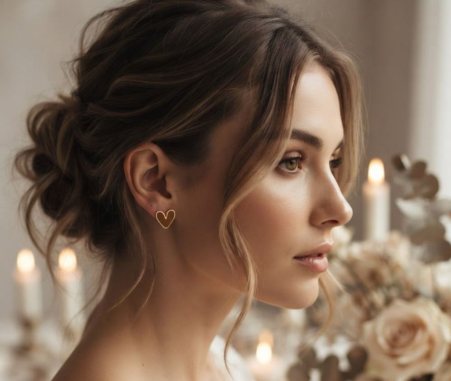 Brown Heart Stud Earrings Gold Tone Irregular Enamel Jewellery Gift