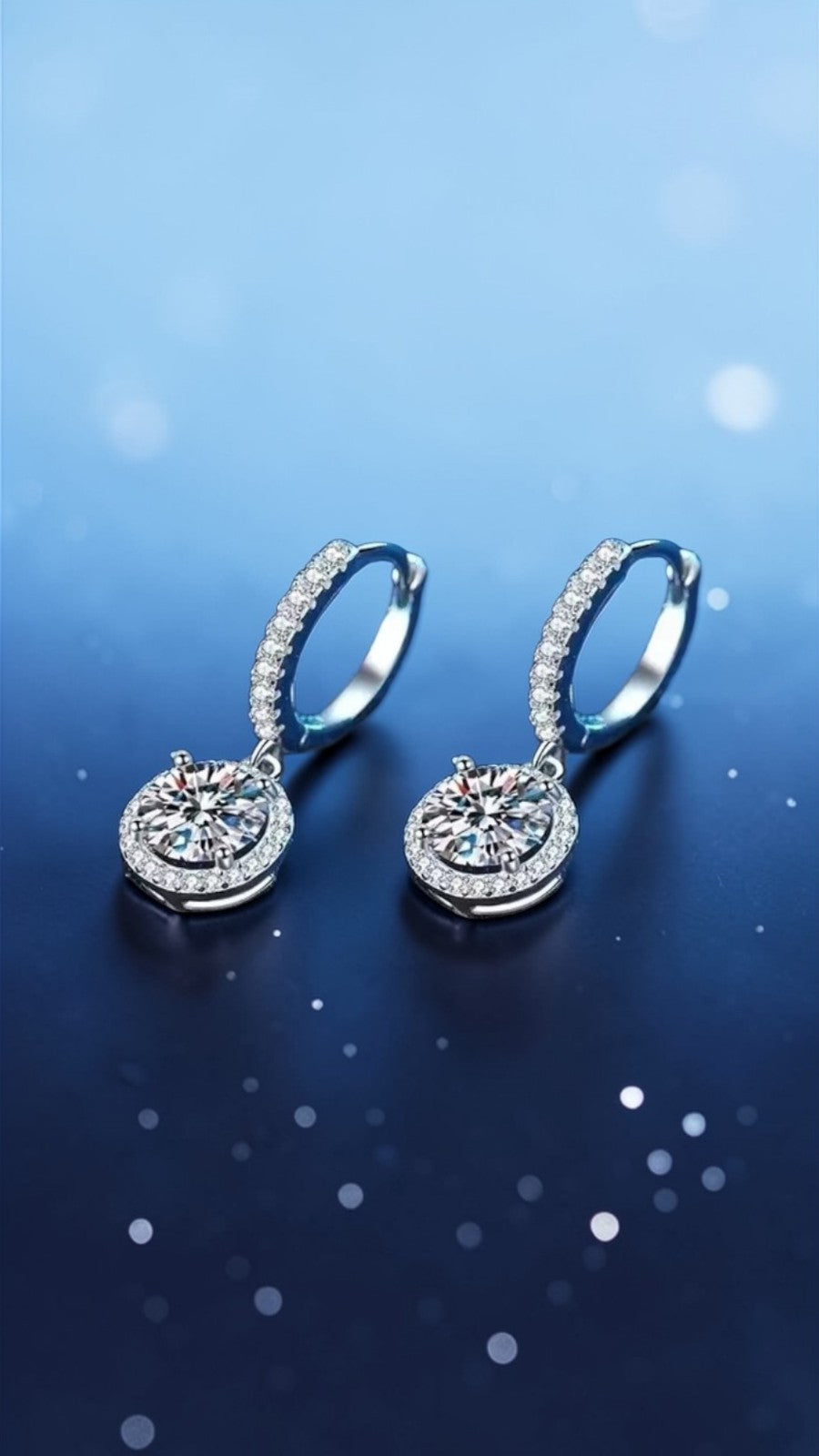 Luxury Elegant Sparkling 925 Sterling Silver 1 Carat Moissanite Round Earrings