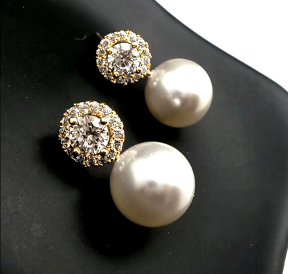 Elegant Faux Pearl Drop Earrings Gold Wedding Bridal Crystal Stud Jewelry