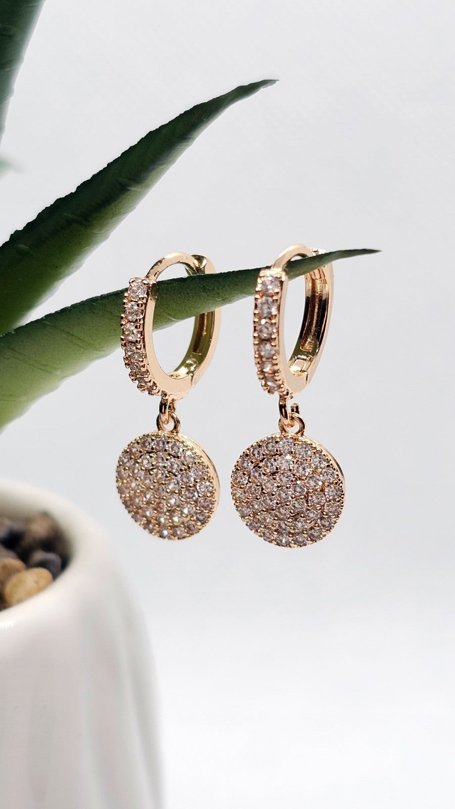Gold Hoop Earrings With Crystal Pave Circle Dangle – Sparkly Statement Earrings
