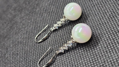 Silver Crystal Dangle White Pearl Drop Earrings Bridal Wedding Elegant Jewelry