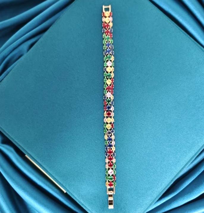 Rainbow Multicolour Crystal Tennis Bracelet Gold Tone | 18.5cm | Sparkly Gift Je
