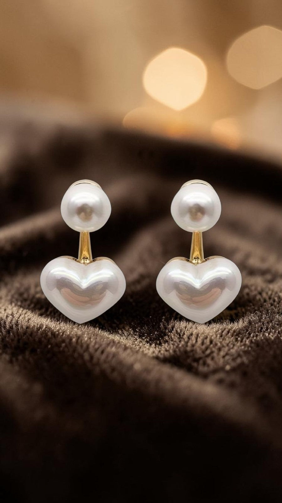 2-in-1 Faux Pearl Heart Ear Jacket Stud Earrings Gold Tone Retro Classic Gift