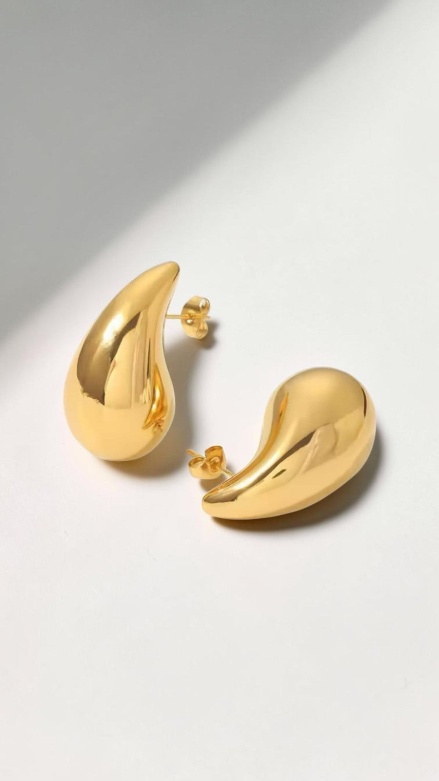 ​18K Gold Plated Stainless Steel Teardrop Earrings Chunky  Vintage Stud 21 mm