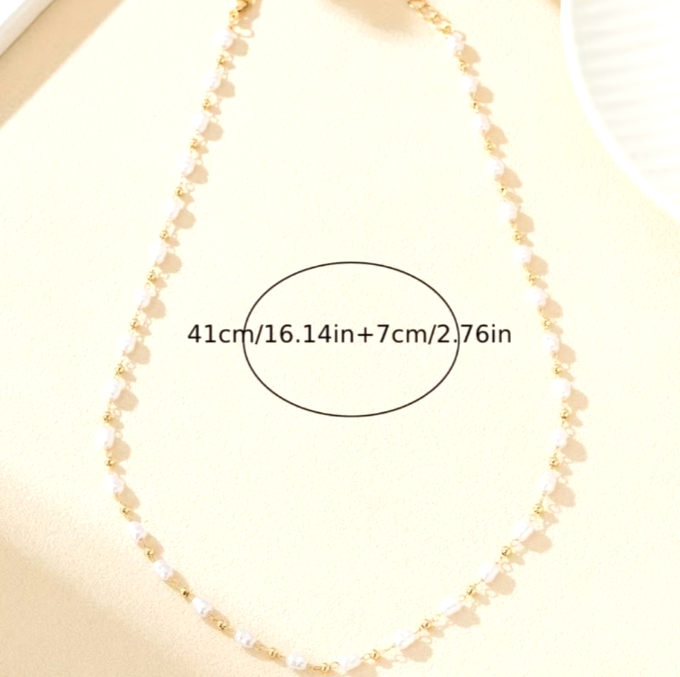 Dainty Pearl & Gold Bead Chain Choker Necklace Women Minimalist Clavicle Layerin