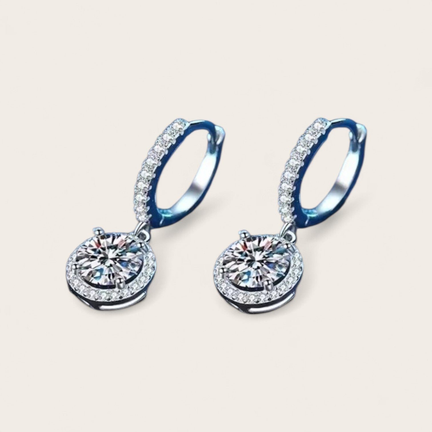 Luxury Elegant Sparkling 925 Sterling Silver 1 Carat Moissanite Round Earrings