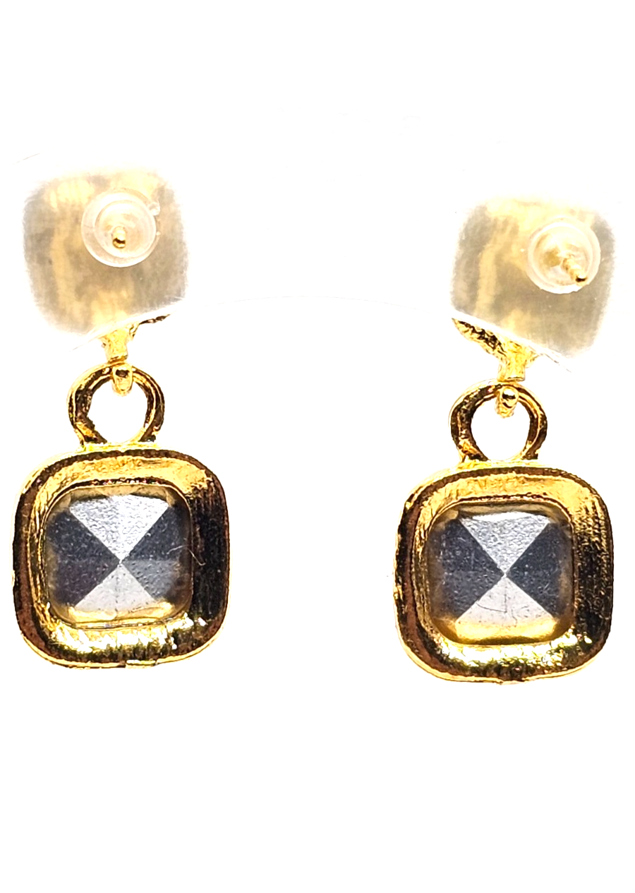 ​Gold Cushion Cut Drop Earrings Vintage Square Crystal Dangle Geometric Studs
