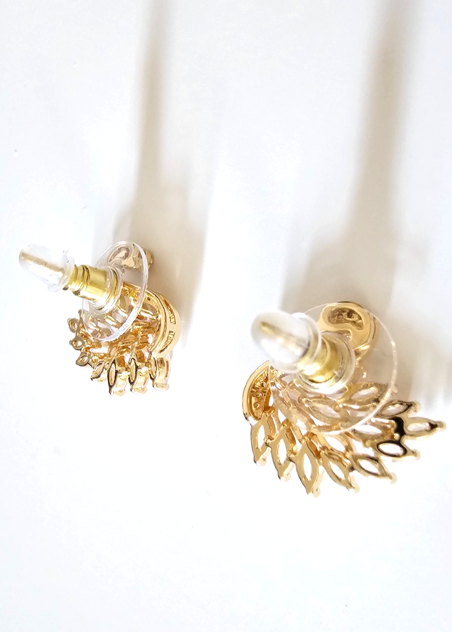 Gold Tone Swan Crystal Stud Earrings Elegant Sparkly Statement Bridal Gift