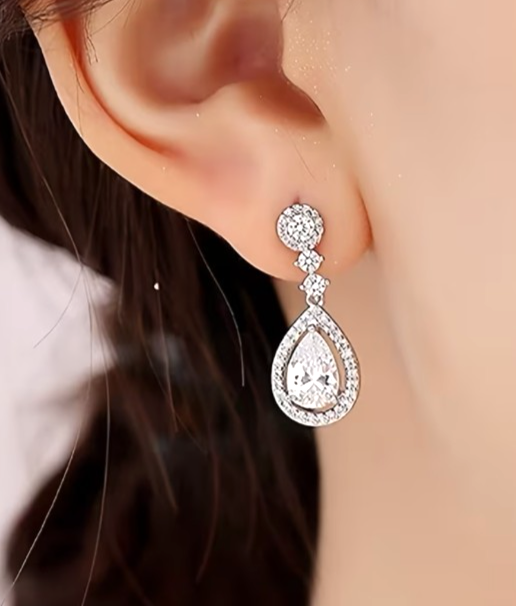 ​Silver Teardrop Dangle Earrings Crystal Water Drop Bridal Wedding Prom Jewelry