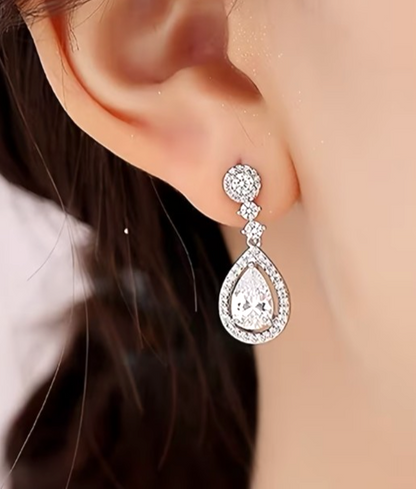 ​Silver Teardrop Dangle Earrings Crystal Water Drop Bridal Wedding Prom Jewelry