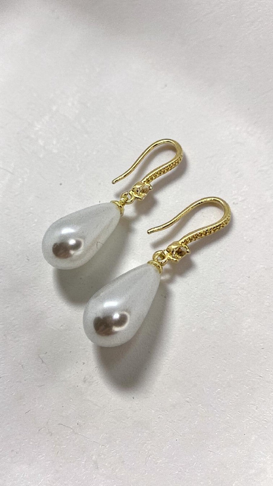 ​Gold Pearl Drop Earrings Teardrop Dangle Bridal Wedding Cream Faux Pearl Hooks